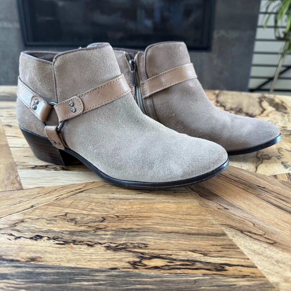 Sam Edelman Phoenix Suede Harness Ankle Booties Taupe Beige Women's Size 7.5